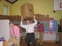 Ron Keirstead and Superman Kevin Inkley unpack toys